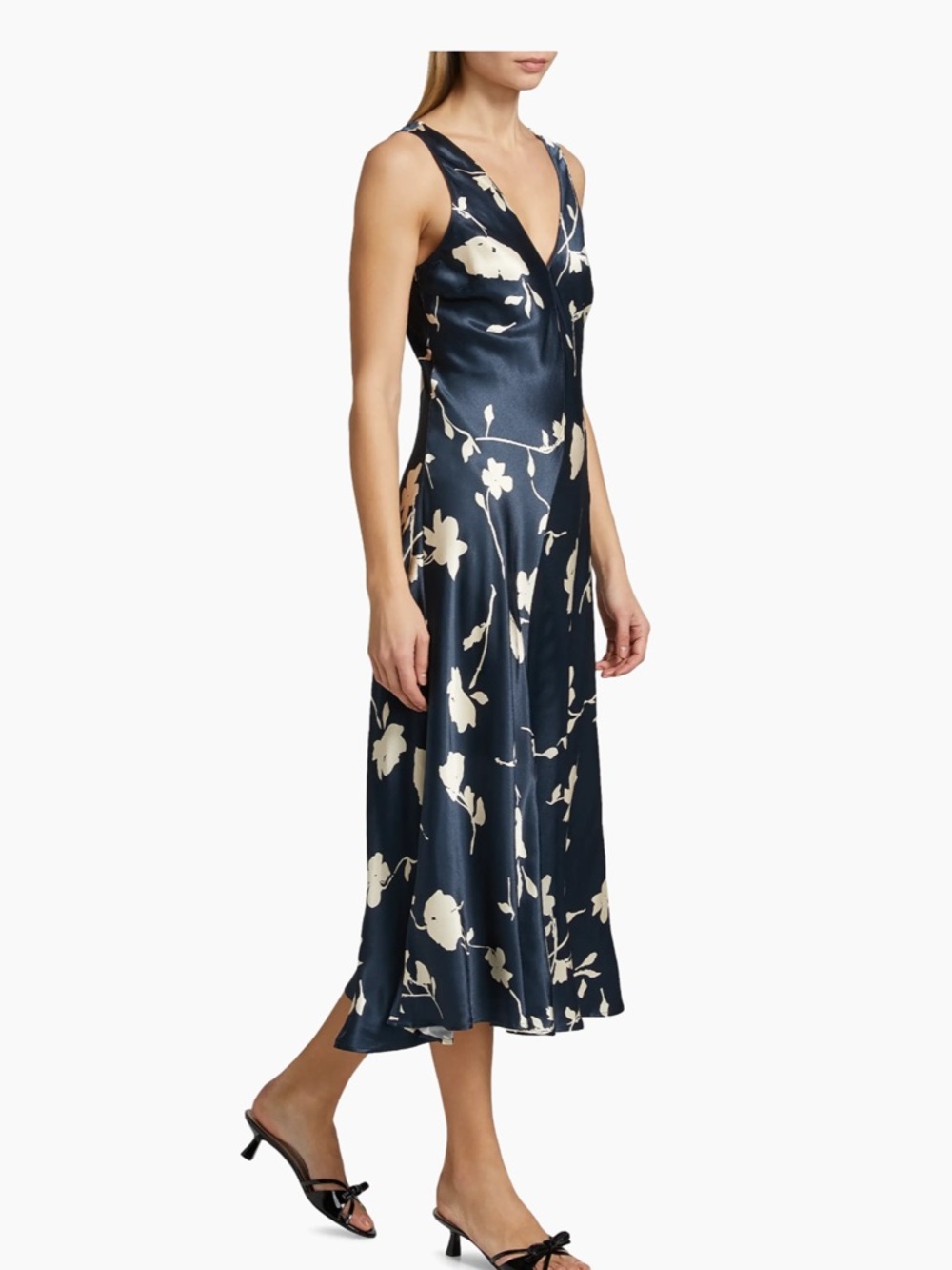 Rails Camellia Floral Satin Midi-Dress Size XXS black V-neck Sheath - Picture 4 of 7